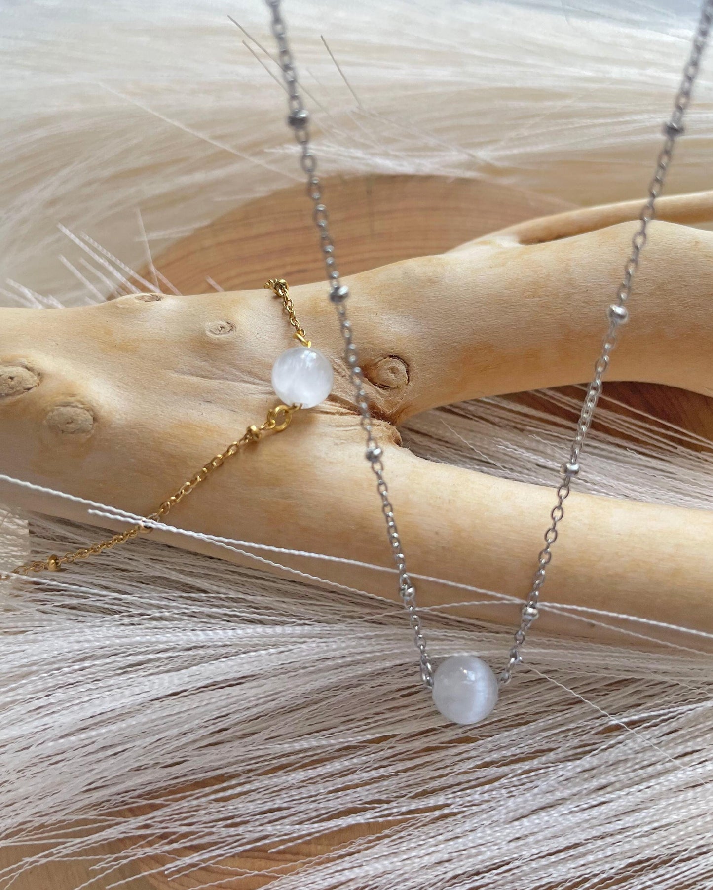 Selenite Minimalist Crystal Necklace 14K Gold Plated,