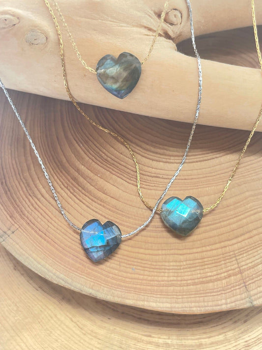 Labradorite Minimalist Crystal Heart Necklace 1