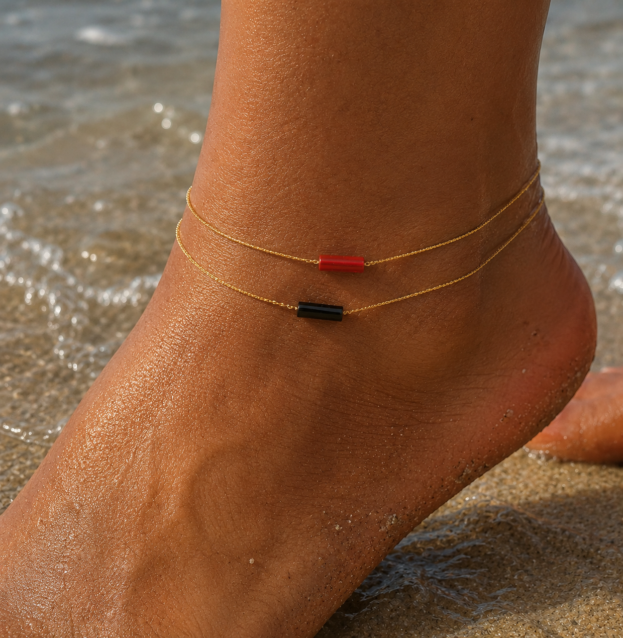 carnelian and obsidian ankle bracelet lp-muse.com