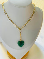 Jade Heart Paperclip Chain Necklace