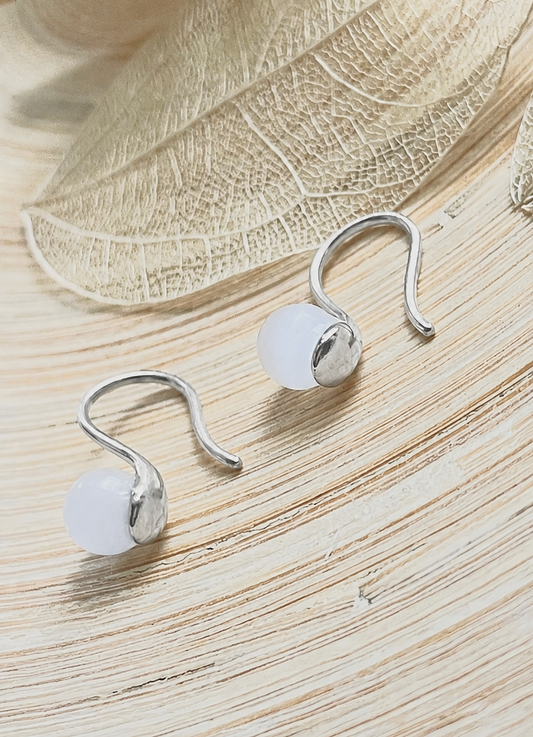 Selenite Bead Huggie Earrings