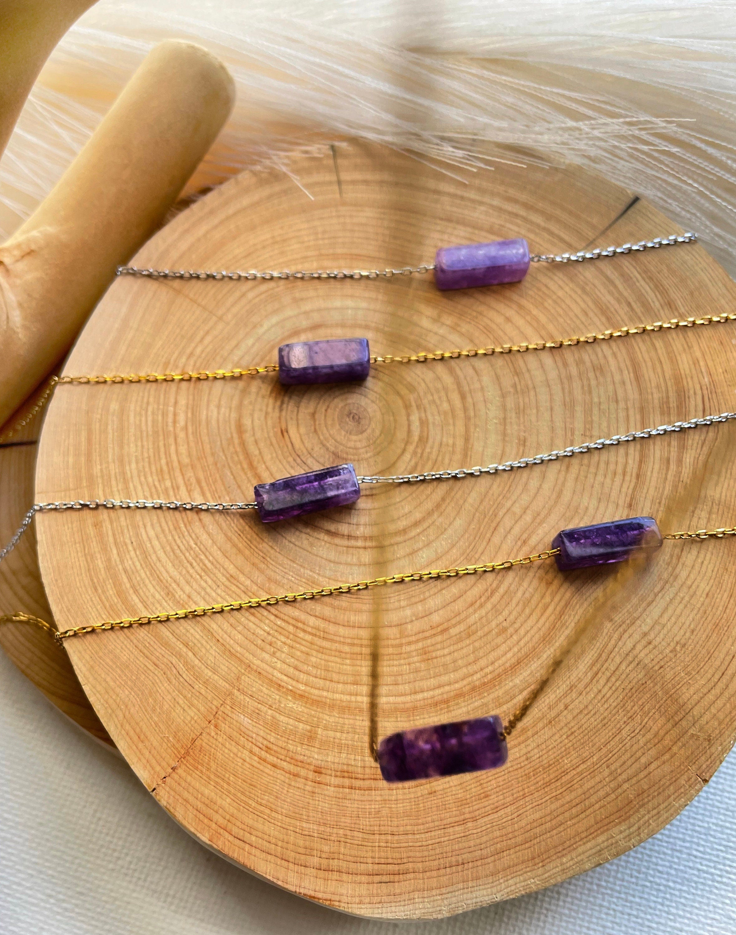 Amethyst 14k Gold Floating Tiny Pendant Necklace