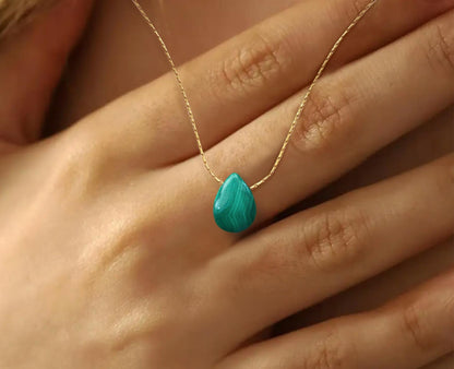 Minimalist Malachite Teardrop Necklace