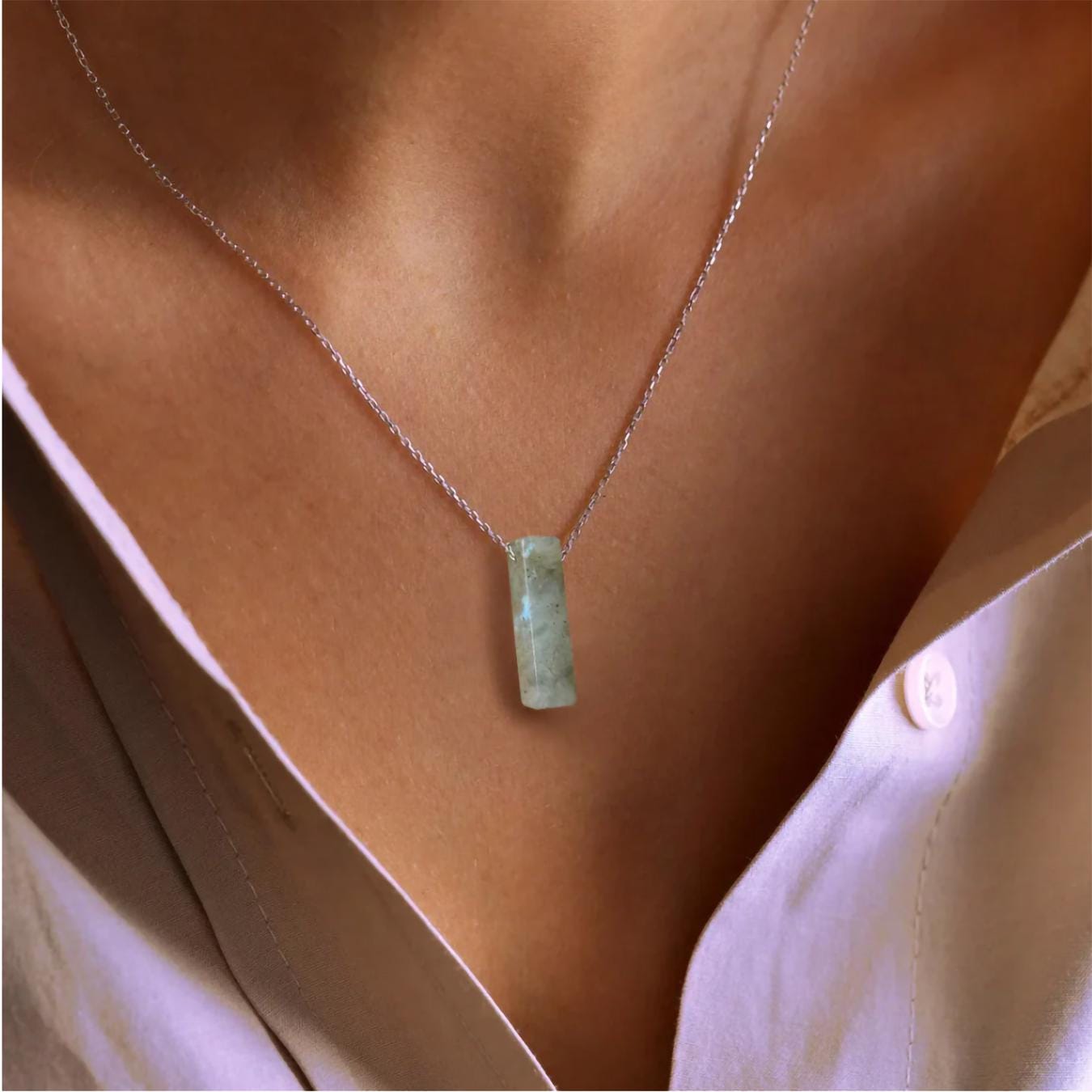 Labradorite Pendant Bar Necklace