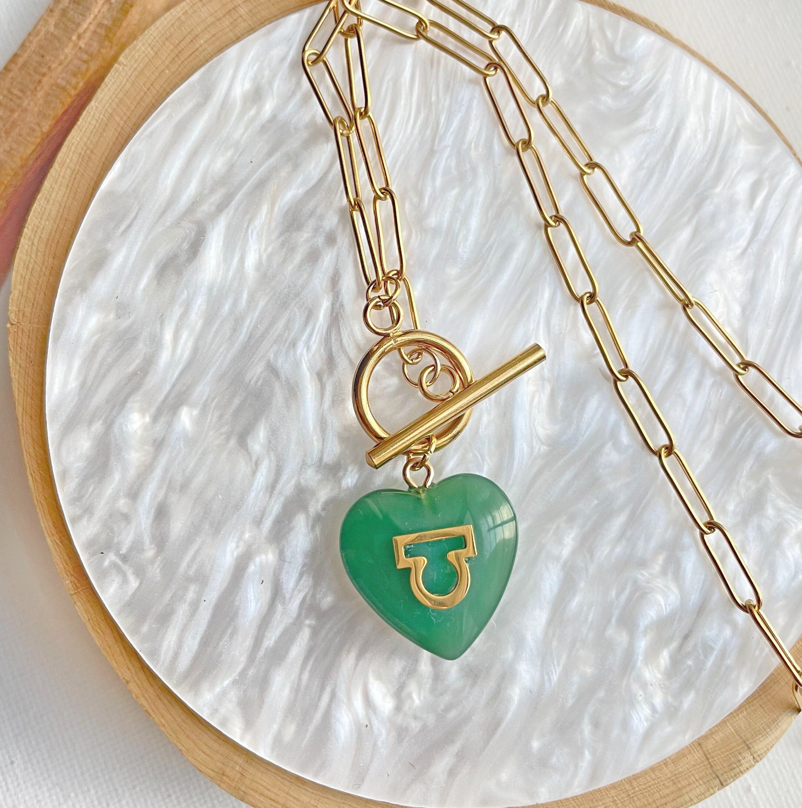 Personalized Zodiac Initial Heart  ~ Jade  Necklace