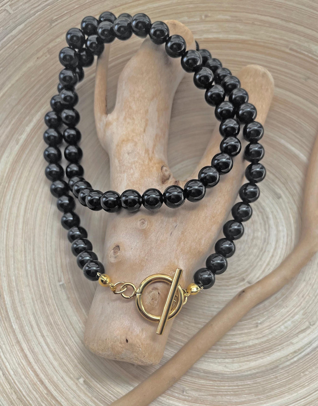 Obsidian Bead Toggle Clasp Necklace