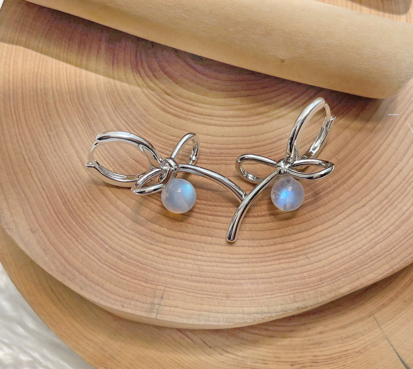 Moonstone Bead Bow Earrings