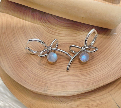 Moonstone Bead Bow Earrings