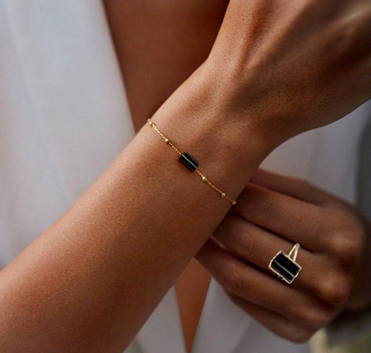 Black Tourmaline Bracelet Raw Crystal , Genuine Black Tourmaline adjustable Bracelet, Black Tourmaline Protection Stone