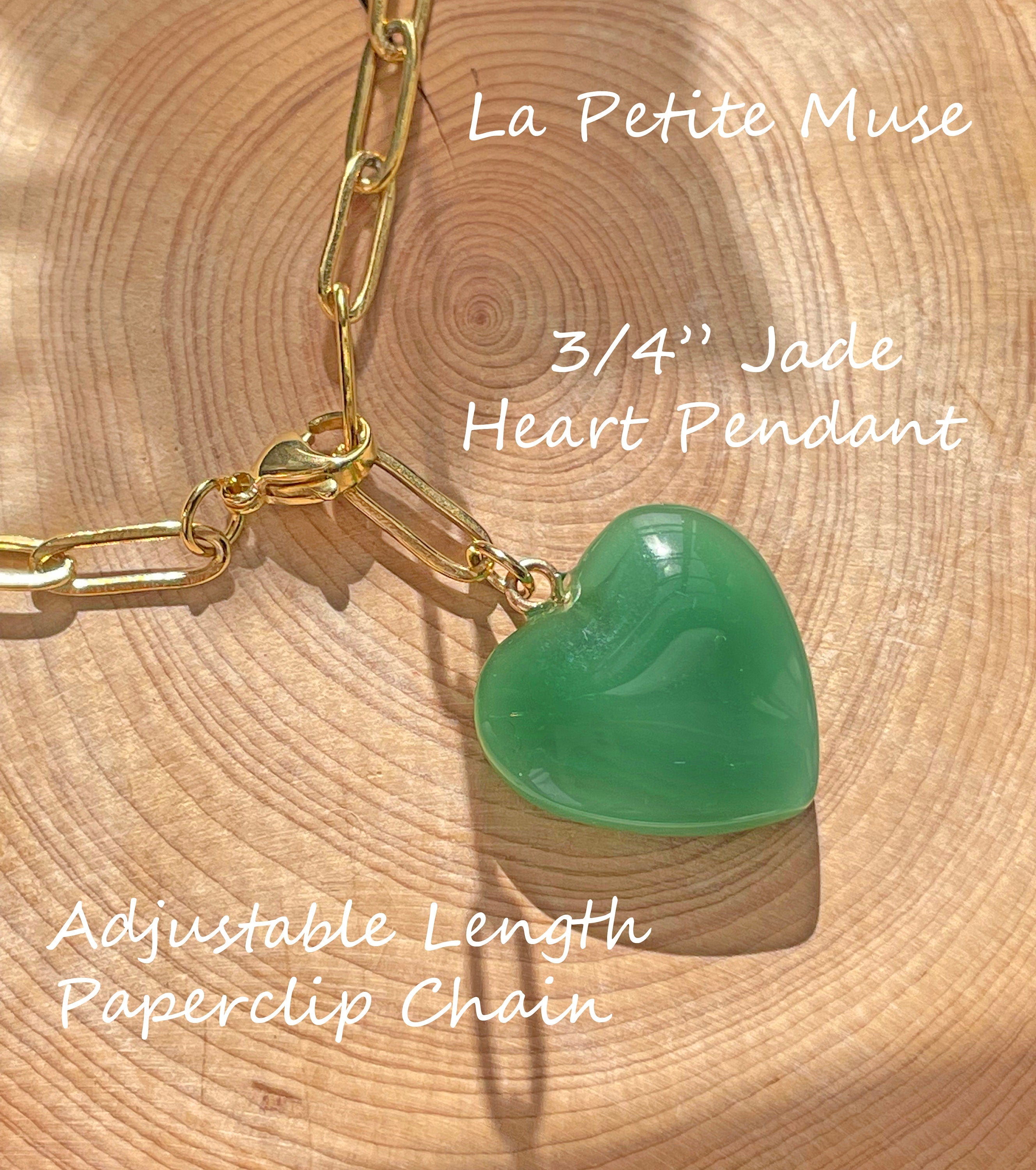 Jade Heart Paperclip Chain Necklace