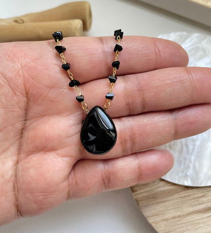 Obsidian Large Tear Drop Necklace