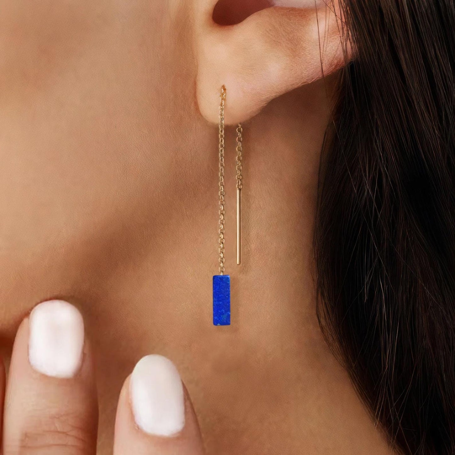 Lapis Lazuli Threader Earrings