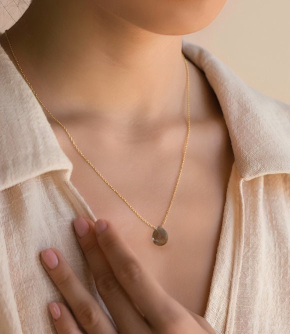 Genuine Smoky Crystal Necklace,  Smoky Crystal Tear Drop  Pendant, Healing Necklace, Birthstone, Gemstone Necklace, Gift for Mom