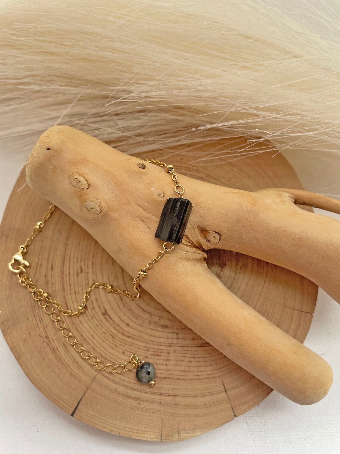 Black Tourmaline Bracelet Raw Crystal , Genuine Black Tourmaline adjustable Bracelet, Black Tourmaline Protection Stone