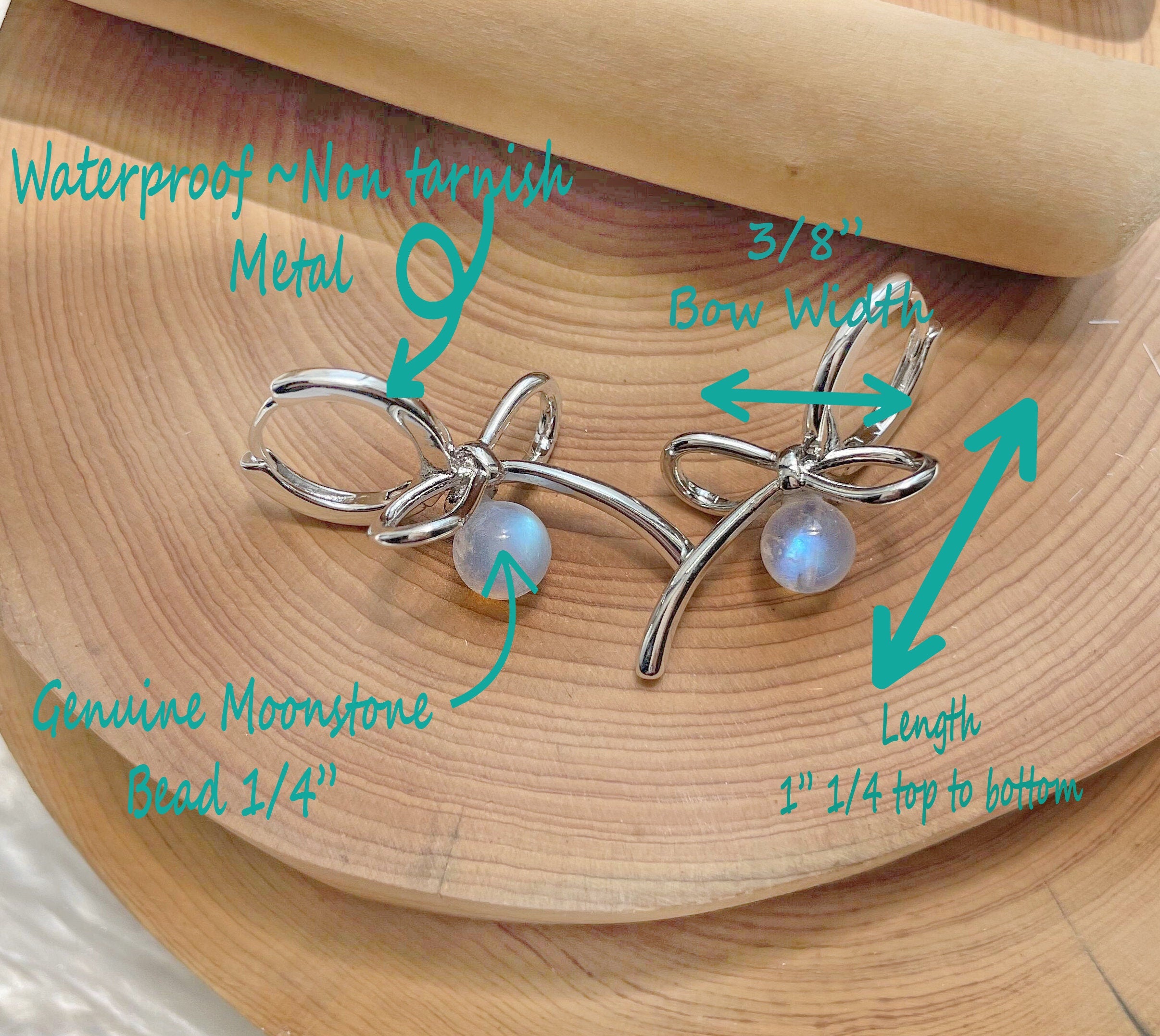 Moonstone Bead Bow Earrings