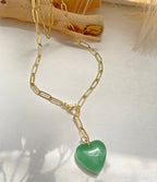 Jade Heart Paperclip Chain Necklace