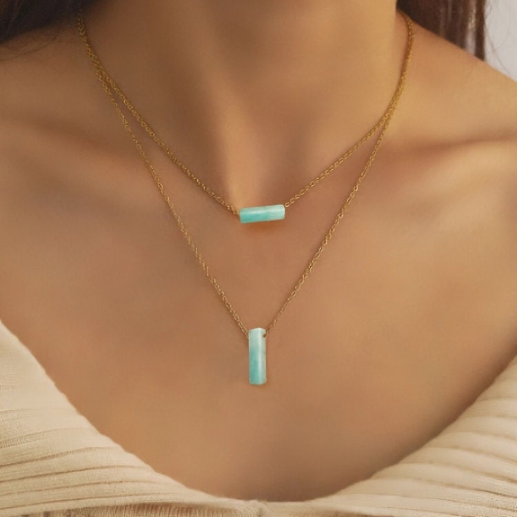 Amazonite Minimalist Bar Necklace