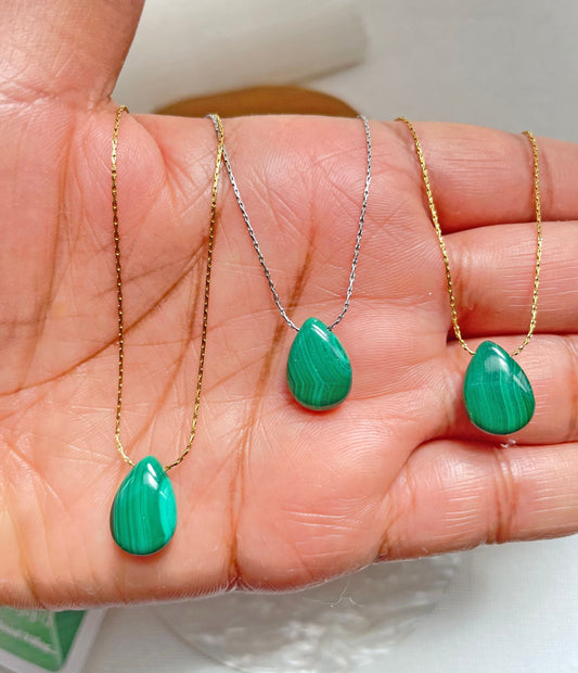 Minimalist Malachite Teardrop Necklace