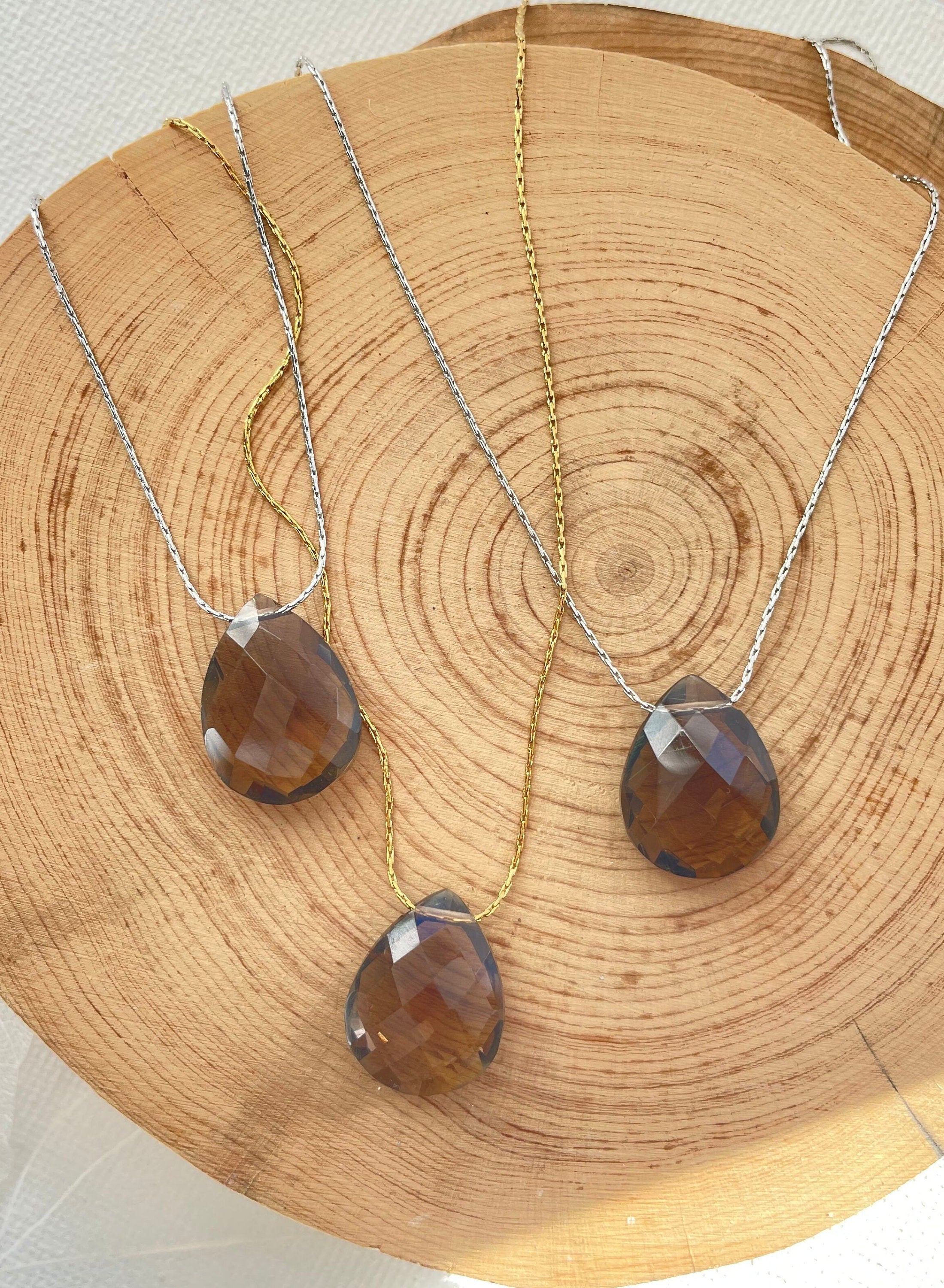 Genuine Smoky Crystal Necklace,  Smoky Crystal Tear Drop  Pendant, Healing Necklace, Birthstone, Gemstone Necklace, Gift for Mom
