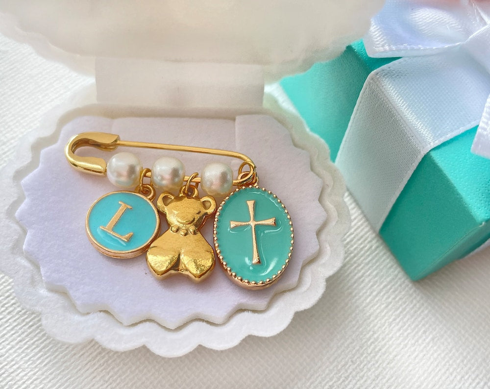 Personalized Baby Pin~ Crib Brooch~ Pearl Beads Charm Baby Pin