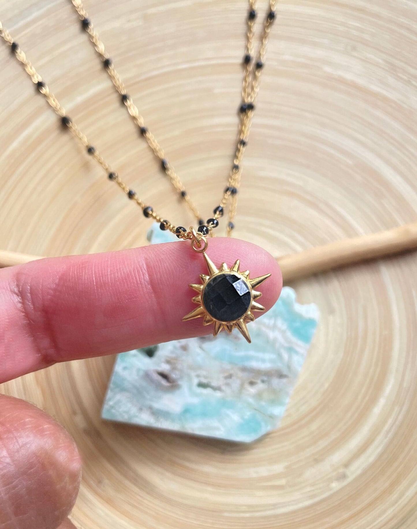 Black Onyx Sun Pendant Necklace