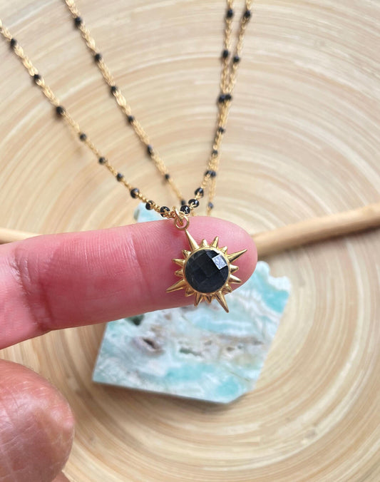 Black Onyx Sun Pendant Necklace