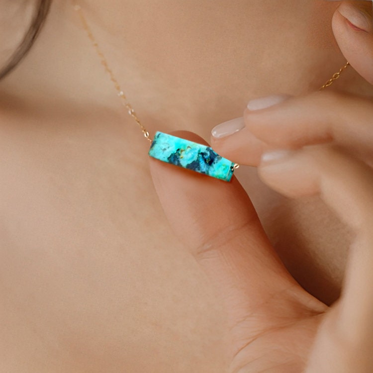 African Turquoise Pendant Necklace, Turquoise Layering Necklace, Birthday Gift, Birthstone Necklace, Dainty Necklace, Gemstone Necklace