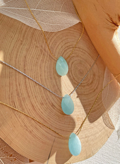 Aquamarine Minimalist Crystal Necklace, March Birthstone Necklace, Aquamarine Faceted Gemstone