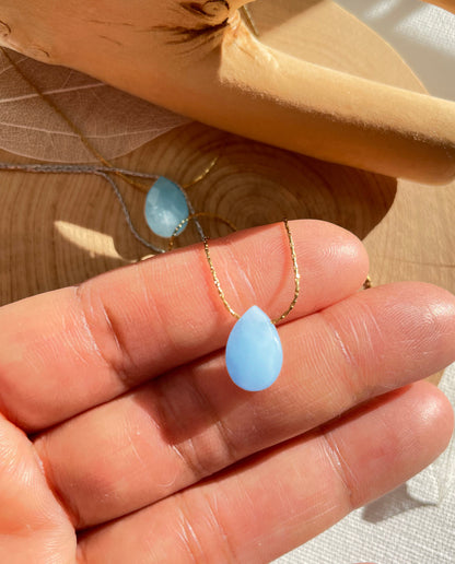 Aquamarine Minimalist Crystal Necklace, March Birthstone Necklace, Aquamarine Faceted Gemstone