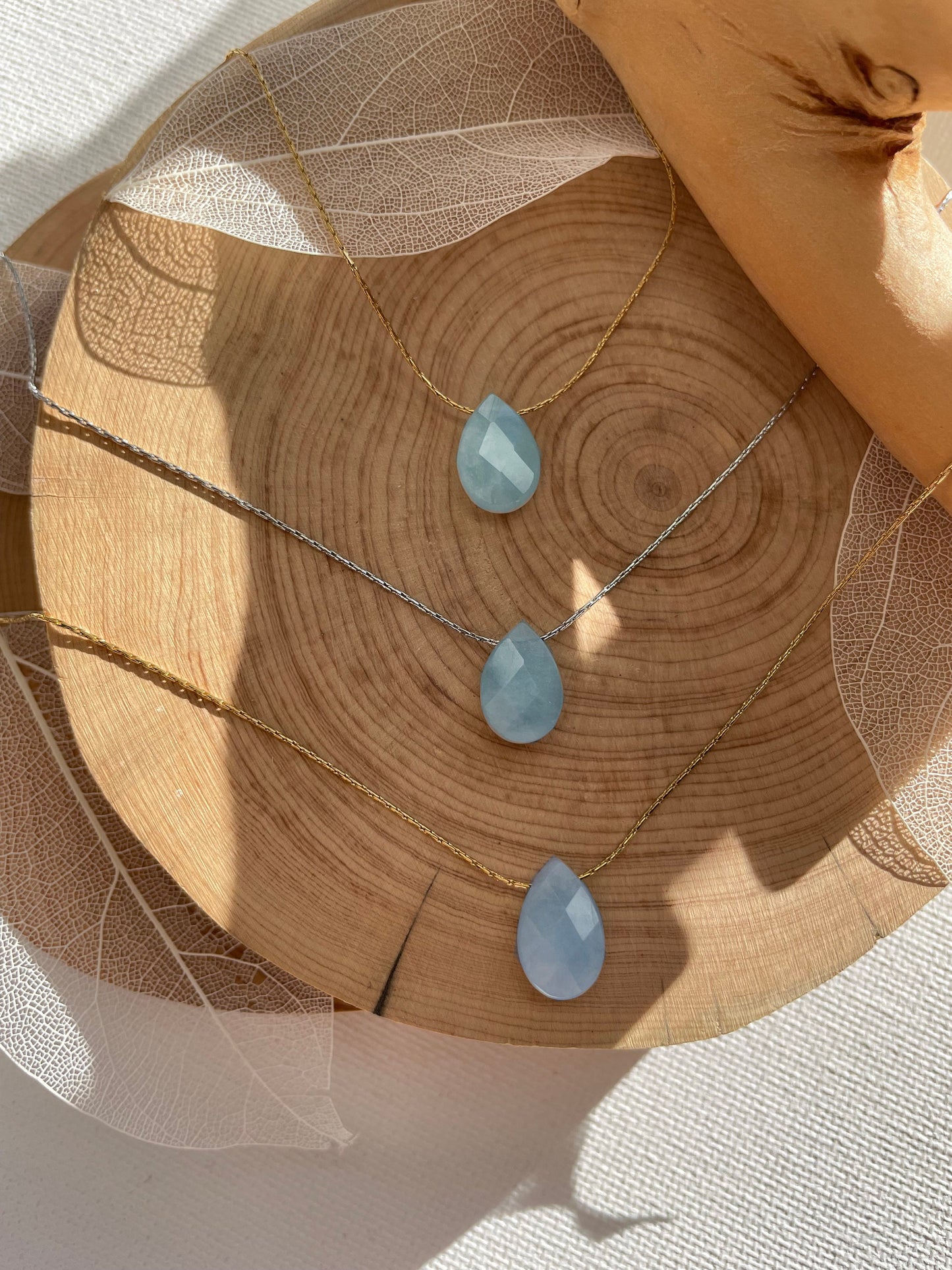 Aquamarine Minimalist Crystal Necklace, March Birthstone Necklace, Aquamarine Faceted Gemstone