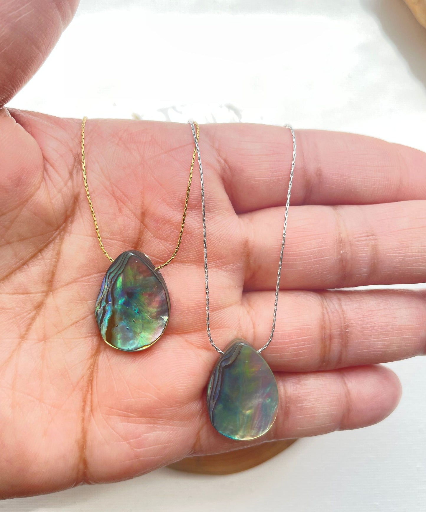 Genuine Abalone Teardrop Necklace, Abalone Shell Pendant Necklace, Summer Beach Jewelry, Gift for Women