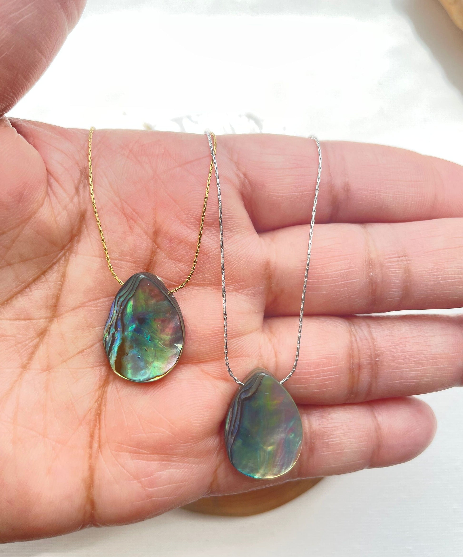 Genuine Abalone Teardrop Necklace, Abalone Shell Pendant Necklace, Summer Beach Jewelry, Gift for Women