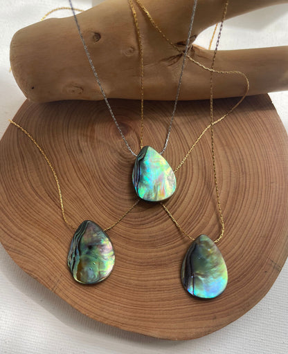 Genuine Abalone Teardrop Necklace, Abalone Shell Pendant Necklace, Summer Beach Jewelry, Gift for Women