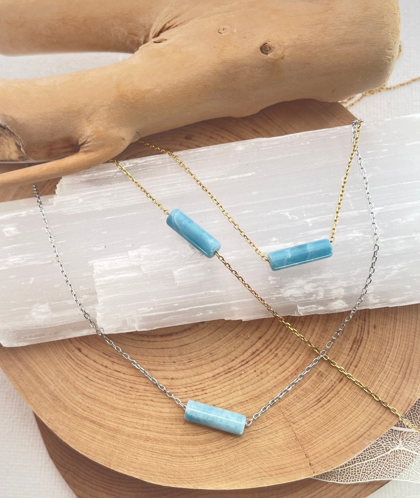 Tiny Larimar Dominican Gemstone Minimalist Necklace, Small Natural Blue Stone Necklace, Dominican Blue Stone Waterproof Crystal, Gift