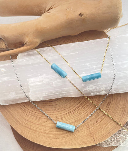 Tiny Larimar Dominican Gemstone Minimalist Necklace, Small Natural Blue Stone Necklace, Dominican Blue Stone Waterproof Crystal, Gift