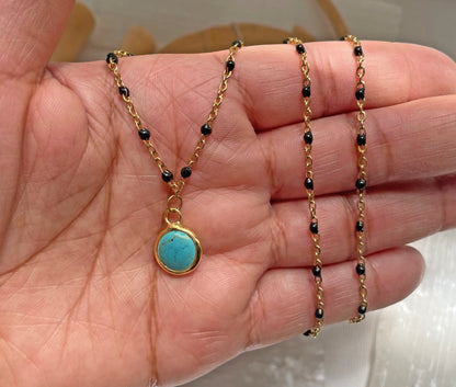 Genuine Turquoise Gold Bead Necklace, Boho Turquoise Pendant, Birthday Gift, Necklace for Women, Gemstone Necklace, Gift for Mom