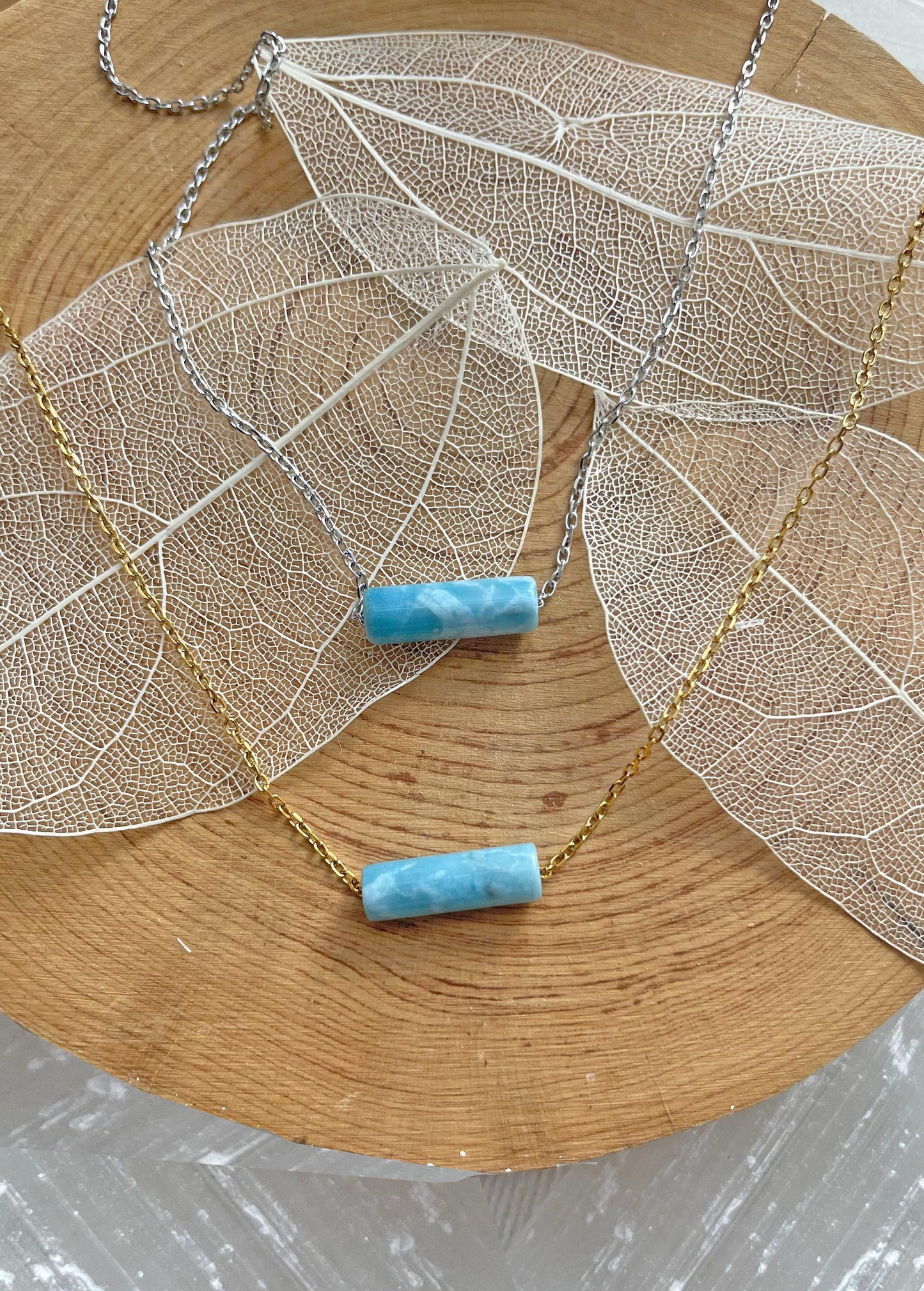 Tiny Larimar Dominican Gemstone Minimalist Necklace, Small Natural Blue Stone Necklace, Dominican Blue Stone Waterproof Crystal, Gift
