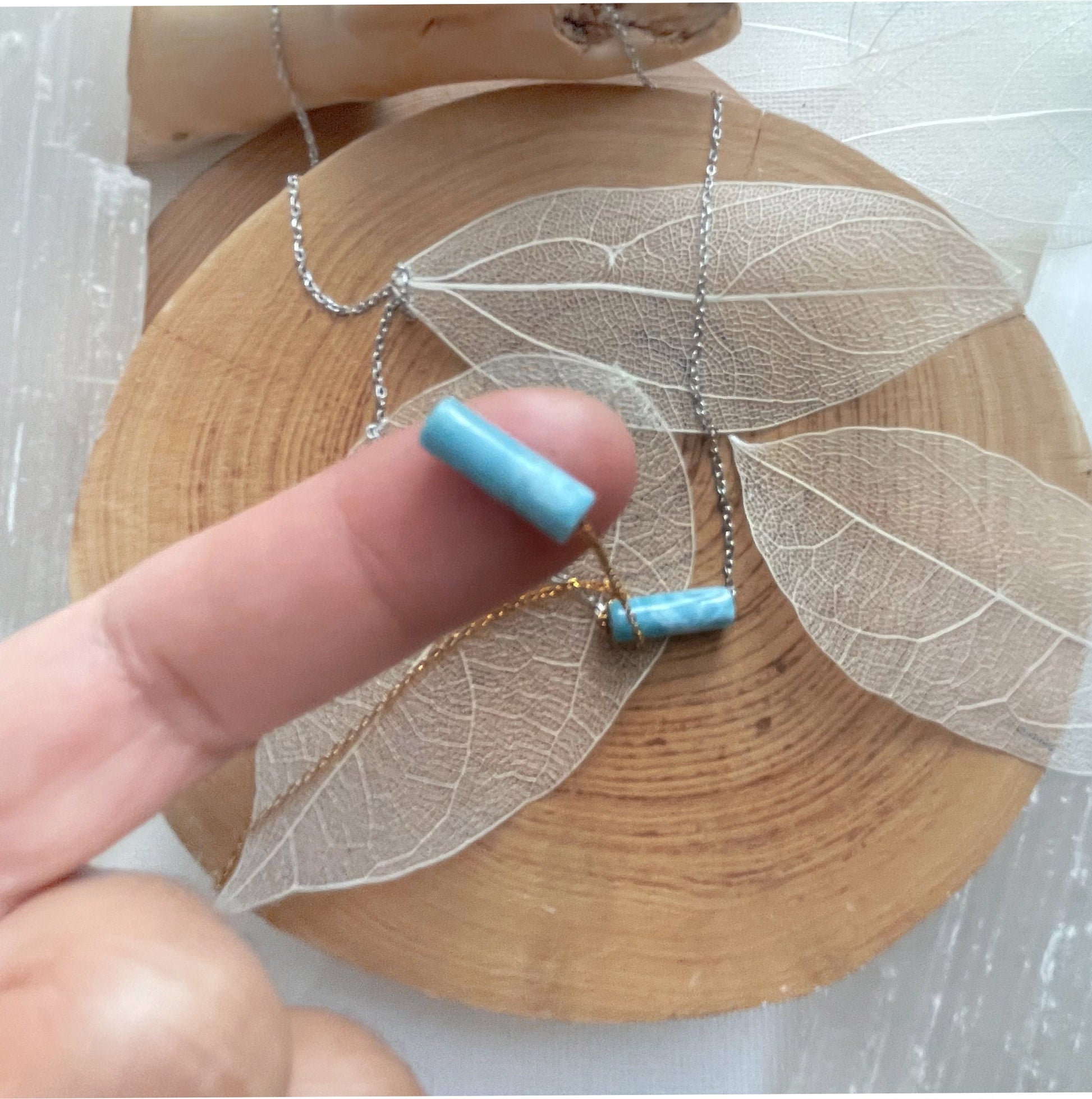 Tiny Larimar Dominican Gemstone Minimalist Necklace, Small Natural Blue Stone Necklace, Dominican Blue Stone Waterproof Crystal, Gift
