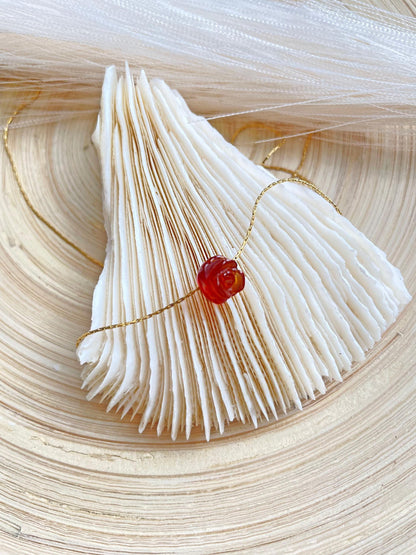 Genuine Carnelian Necklace, Carnelian Rose Flower Pendant, Healing Necklace, July Birthstone, Orange Gemstone Necklace, Gift for Mom