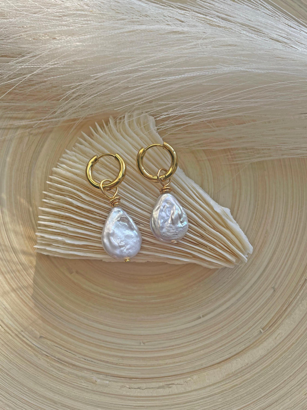 Pearl Dangle Gold Hoop Earrings , Pearl Gift for her