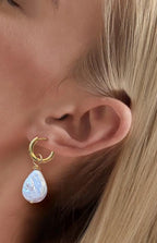Pearl Dangle Gold Hoop Earrings , Pearl Gift for her