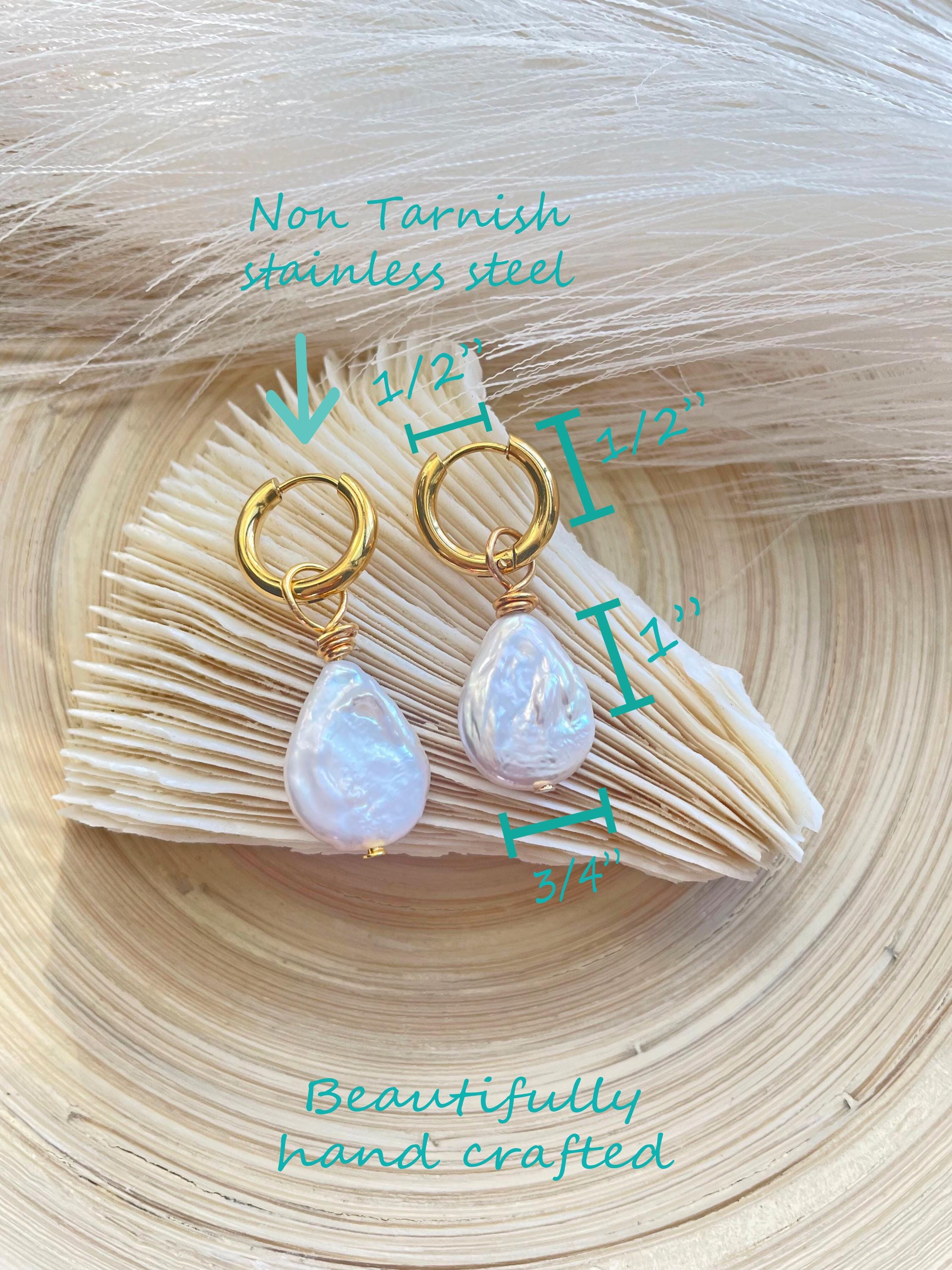 Pearl Dangle Gold Hoop Earrings , Pearl Gift for her