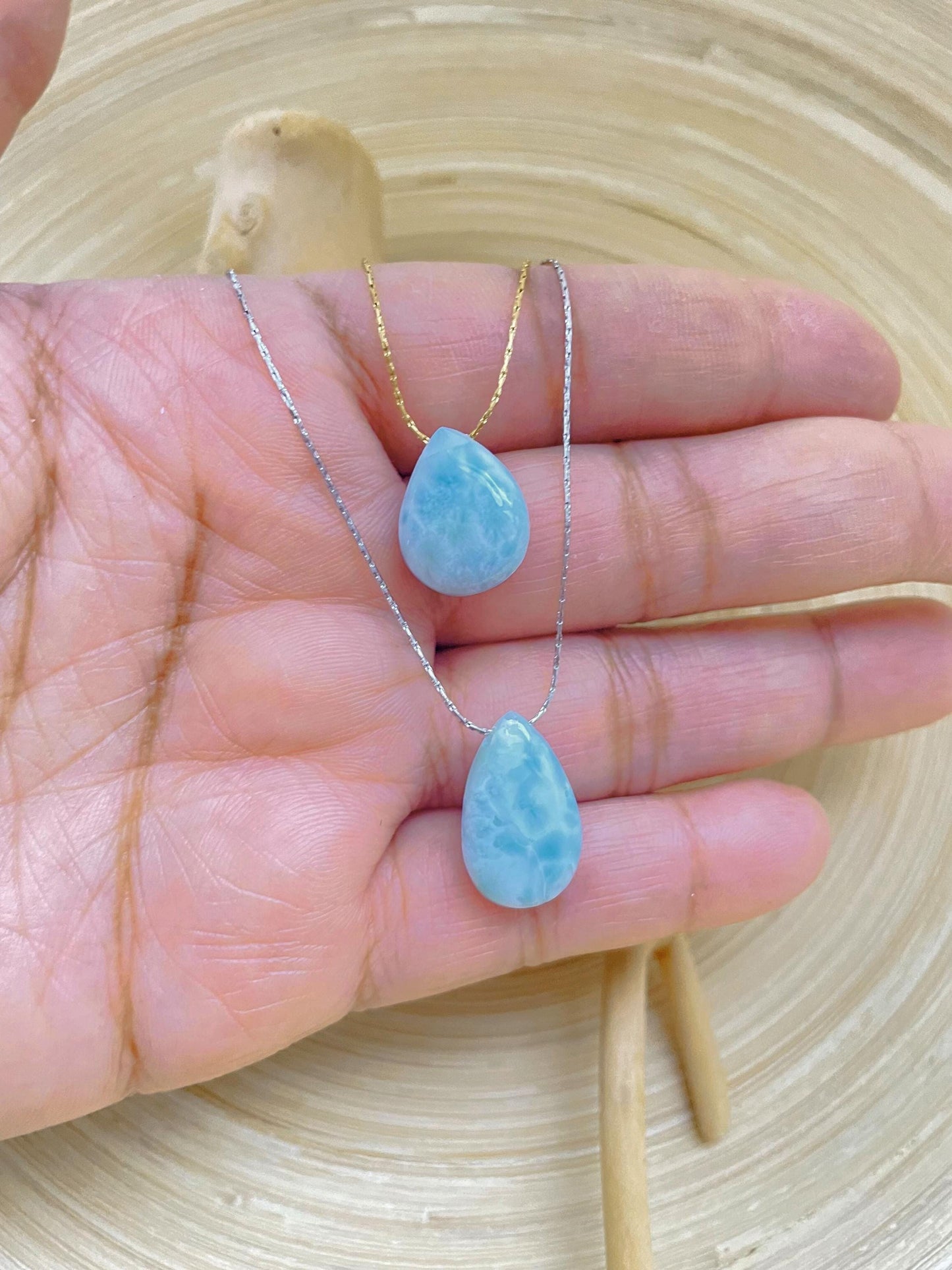 Larimar Minimalist Teardrop Dominican Stone Necklace, Genuine Larimar Blue Stone Necklace, Dominican Blue Stone Crystal, Gift for her