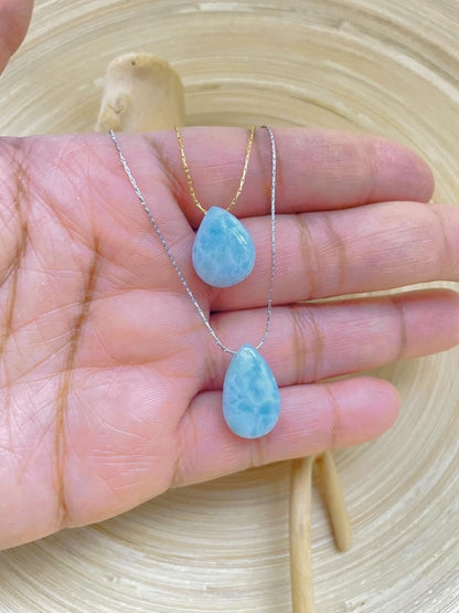 Larimar Minimalist Teardrop Dominican Stone Necklace, Genuine Larimar Blue Stone Necklace, Dominican Blue Stone Crystal, Gift for her