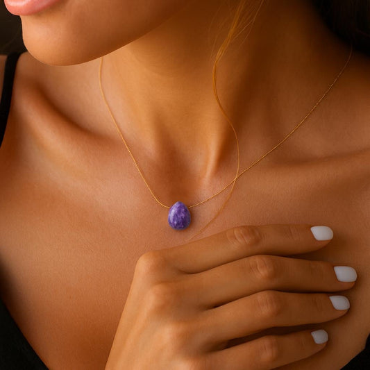 lepidoolite teardrop necklace- gift idea woman
