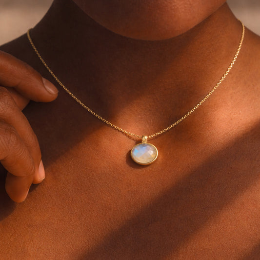 monstone oval pendant gold necklace, jewelry womans gift
