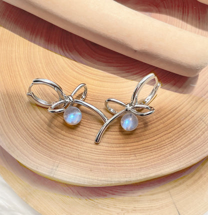 moonstone earrings silver bow 