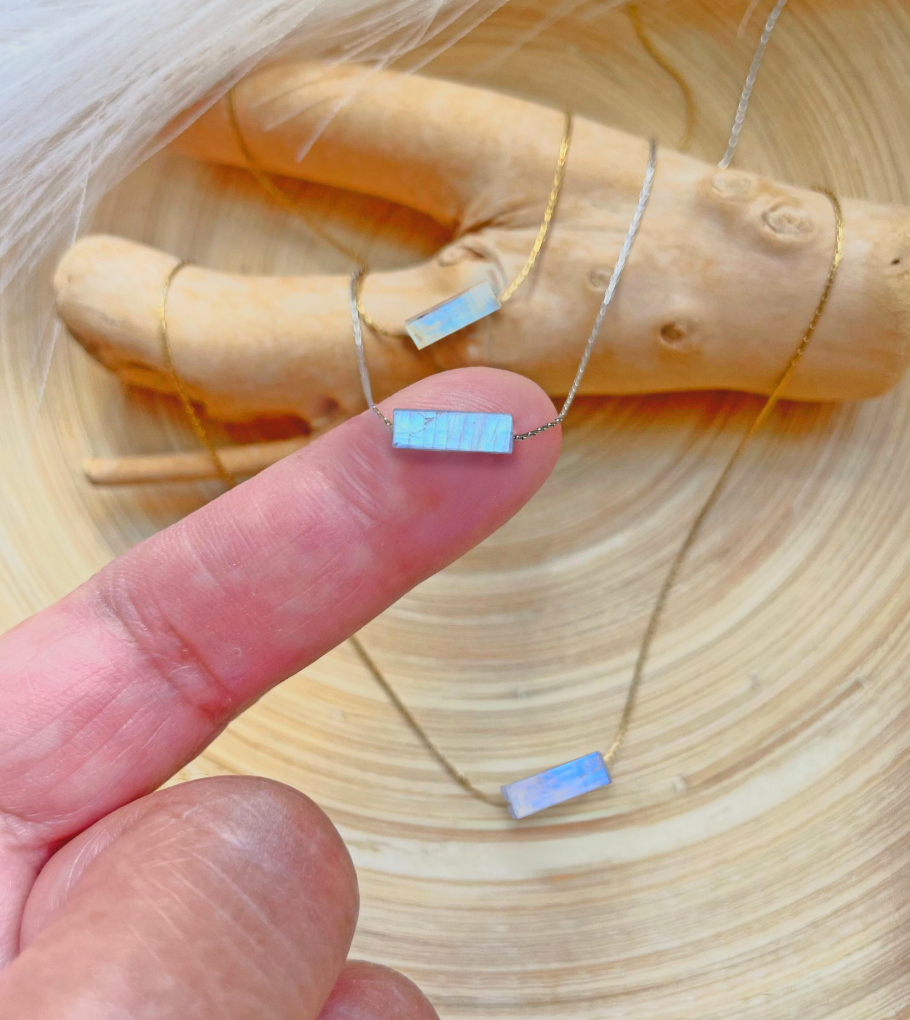 moonstone small rectangle bar necklace minimalist 