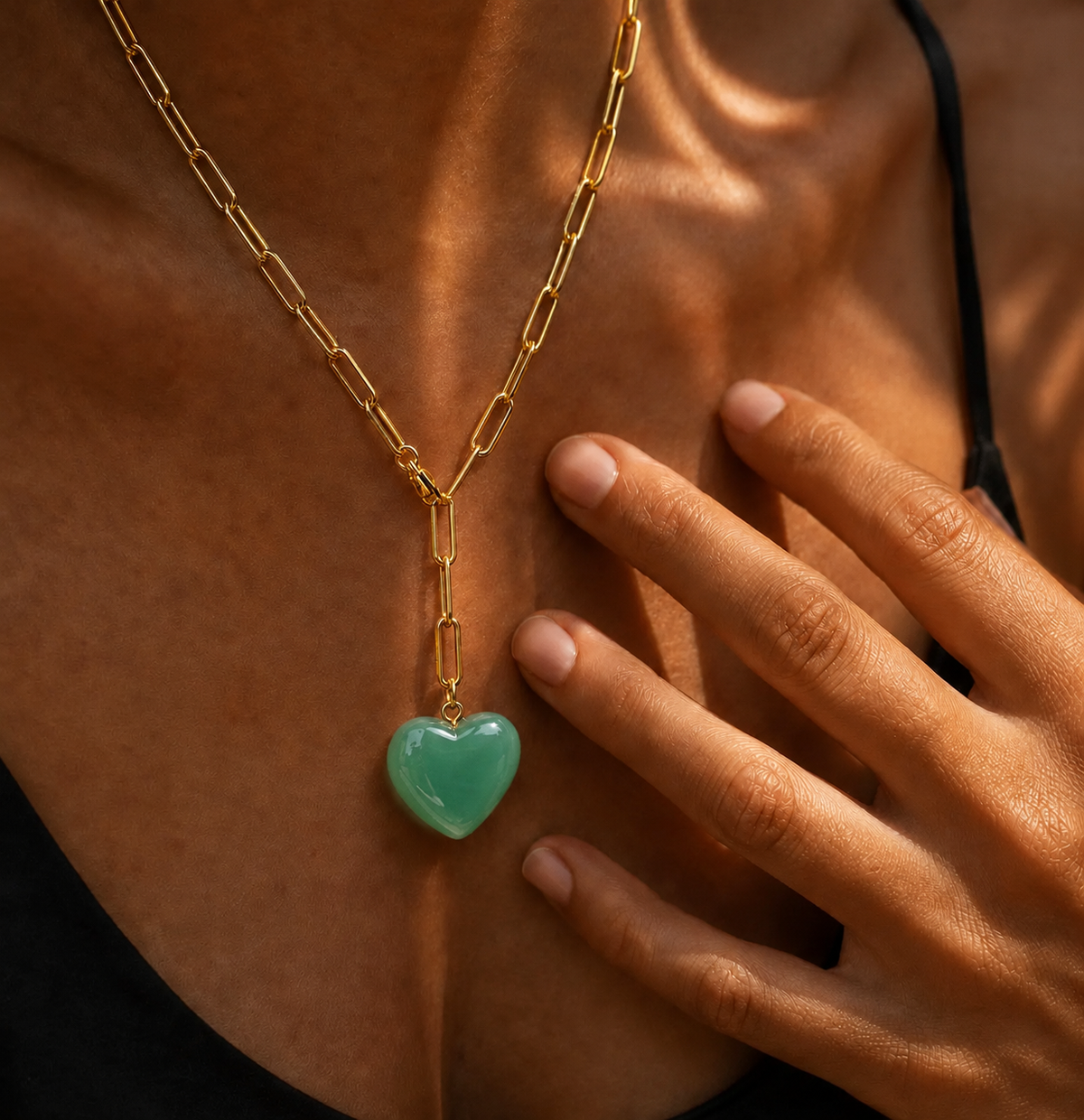 Jade Heart Paperclip Chain Necklace