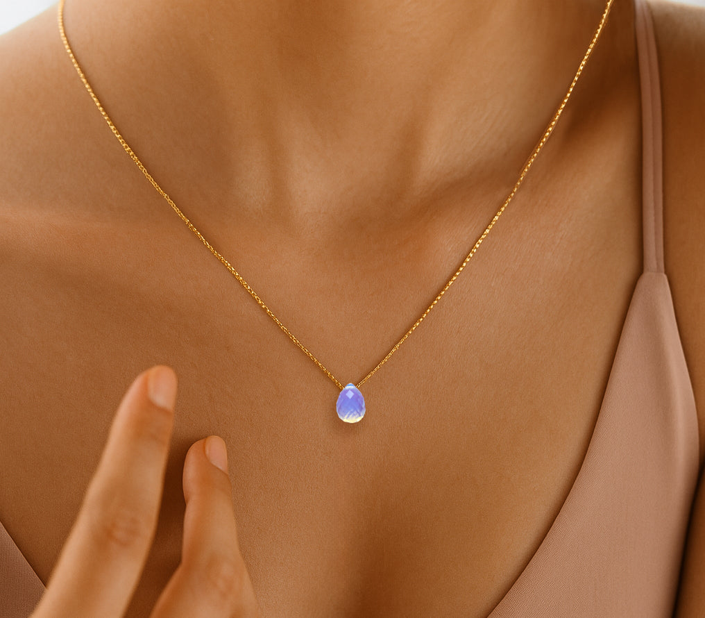 opalite teardrop gold necklace-gift for woman